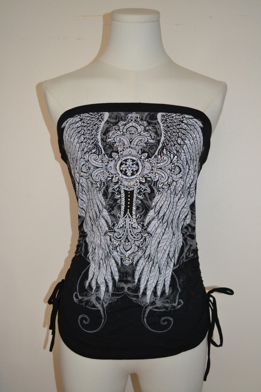 Genuine VTG Y2K Bedazzled Emo Grunge Punk Pop Alt Scene Biker Tube Top